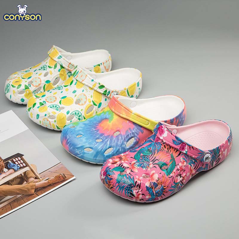 Conyson Design Unisex Summer Garden Shoes Cute Eva Children Flower And Fruit Clogs Factory Price Tie Dye Kids Sandals