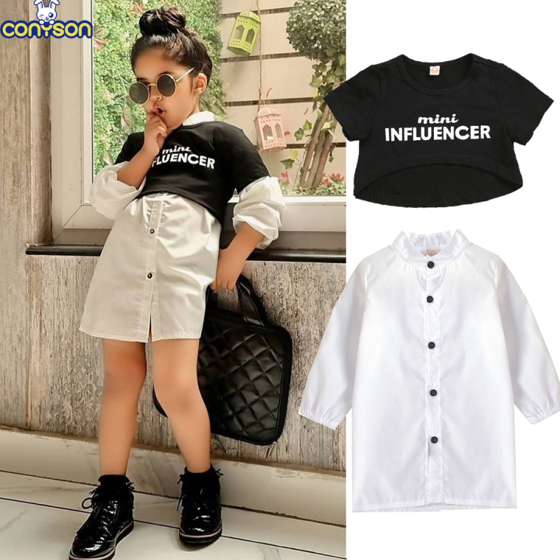 Conyson Kids Clothes Summer Hot Fashion Casual Cotton Printed Letter T-shirt Button Hole Fashion 2Pcs Baby Girls Clothing Sets