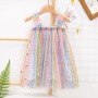 2021 Ins summer new girls sleeveless suspender net gauze clothes children net gauze princess rainbow tutu skirt baby dress
