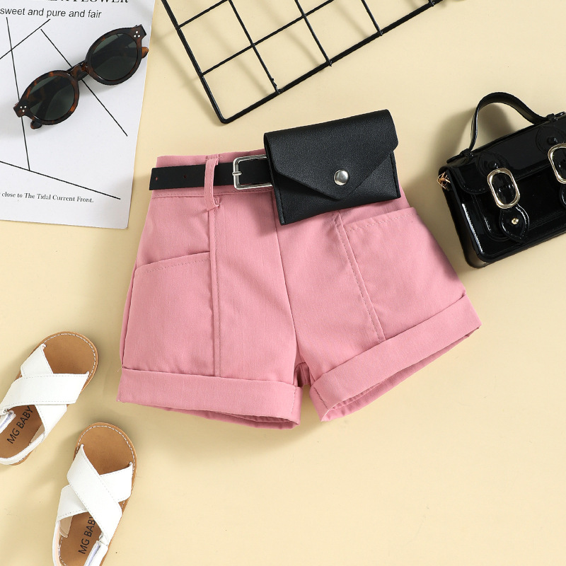 Conyson Wholesale Hot Summer Fashion Baby Girls Clothes Sets Solid Sleeveless Halter Knit Vest+Shorts With Belt Bags Casual Suit