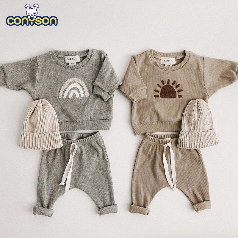 Conyson Cartoon Rainbow Cotton Kids Clothes Baby Sets Warm Winter Clothing Set Long Sleeve Baby Boys Tops+Pant Sets