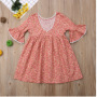 Conyson Summer Flower Kids Girls Dress Flare Sleeves Lace Casual Children Girl Cotton Pink Sweet Elegant 2-6Y Girls Dresses