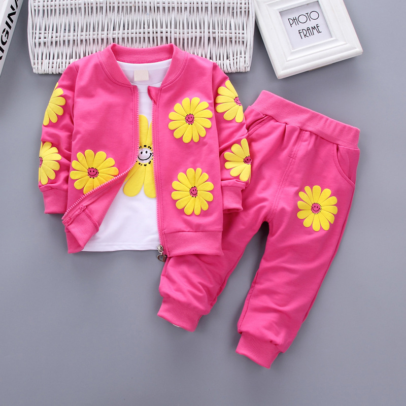 Vendors Supply New Trend Baby Girls Clothing Sets Baby Girls Cotton Smiling Sunflower Sweat Suit