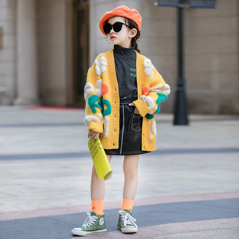 Conyson wholesale rts korea kids fashion children sweater clothes embroidery letter Girl Long Sleeve Autumn Winter clothing Coat