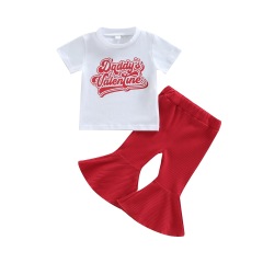 Conyson Summer Pants Outfit Kids Tracksuit Suit Cheap Summer Wholesale Children Print Flared 2 Pieces Girls Clothing set