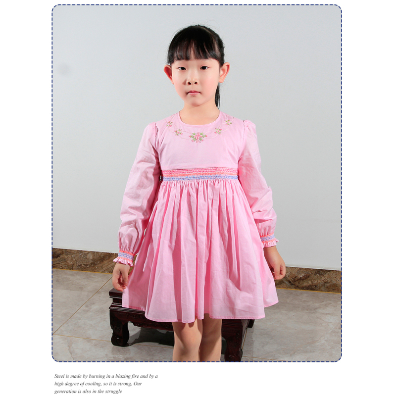 New fashion high quality cotton smocked flowergirl dresses for party