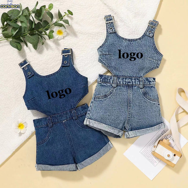 Conyson Wholesale Support Custom Baby Clothes Newborn Organic Cotton Sleeveless Premium Factories New Born Girl Denim Jumpsuit