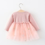 Vestido infantil de malha de manga comprida personalizado para atacado, estilo princesa, com tule, curto, para dança, em cores sólidas, para bebês e meninas.