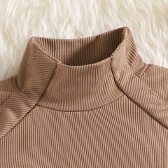 Conyson Winter Hot Sale Children Clothes Knit Long Sleeve Korean Autumn And Winter 2 Pieces High Collar Strip Knitted Girl Set