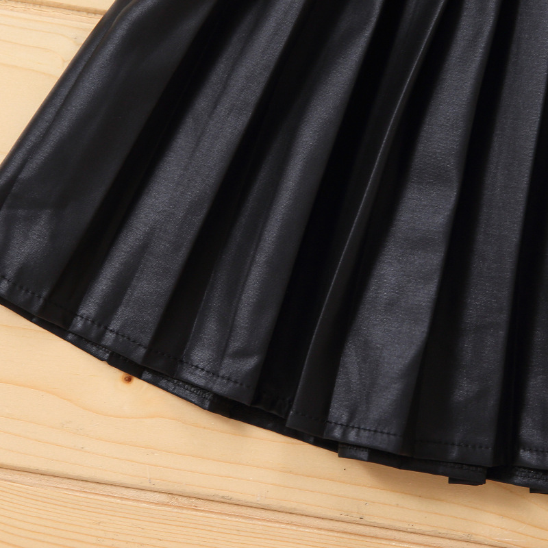 Conyson Wholesale Summer Sleeveless Printing Vest Top+PU Skirts Kids Girls Casual Fashion 2pcs Outfits