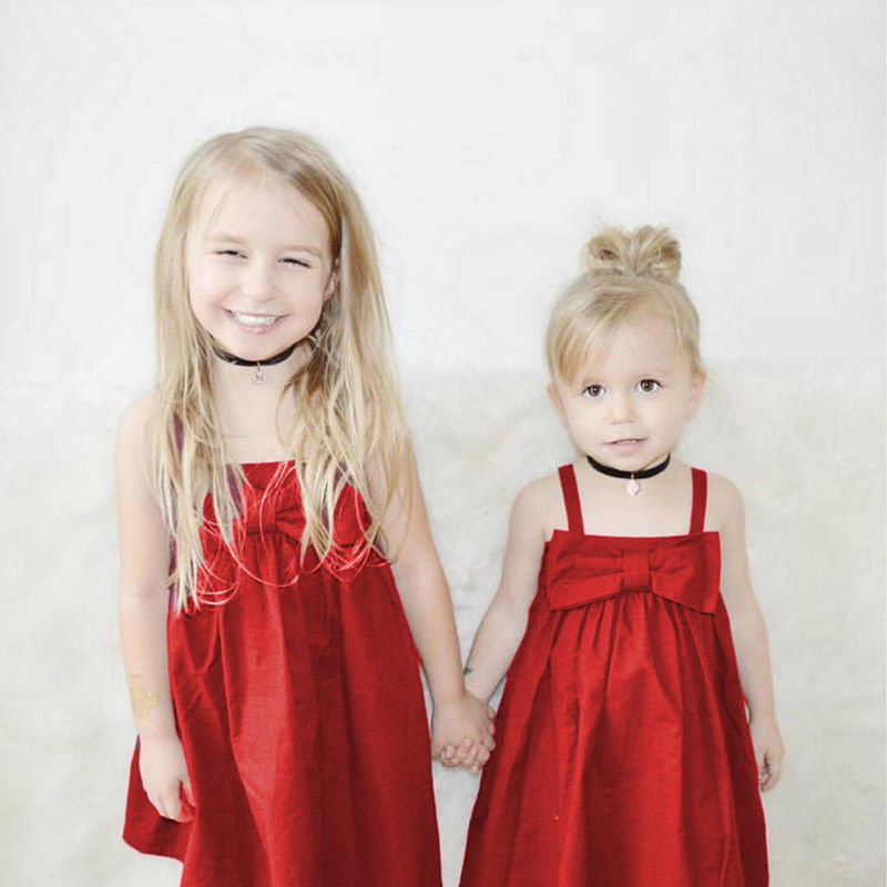 Conyson Baby Girls Summer Bowknot Sleeveless Casual Slip Dress Red Mini Sundress Girl Suspender Princess Ruffled Skirt