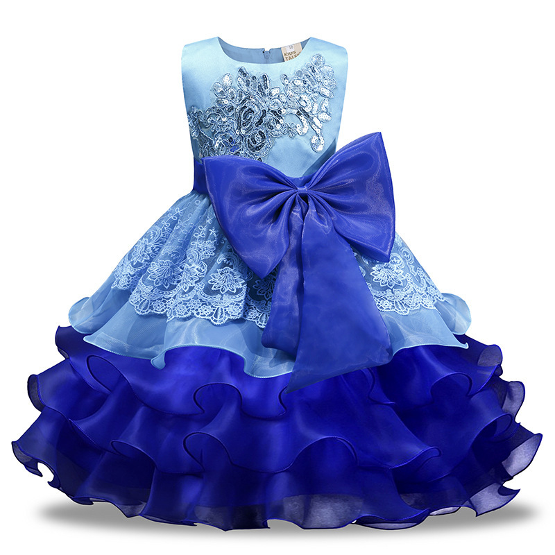 Wholesale Flower Girls Party Wedding Princess Dress Sequins Decoration Mesh Hem Sleeveless Dress Girls Bow Ruffles Lace Dress
