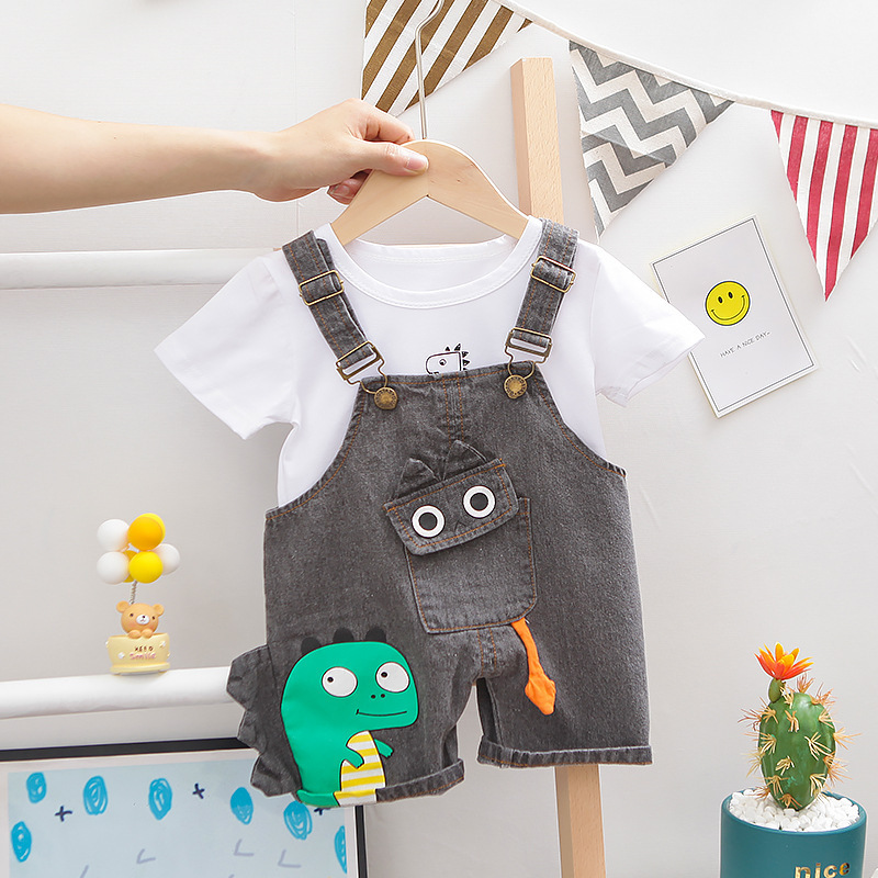 Boy Summer Clothes Customized 1-5 Years O-neck Cartoon Denim Overalls Clothes Boys Spring Clothing Jeans Sets