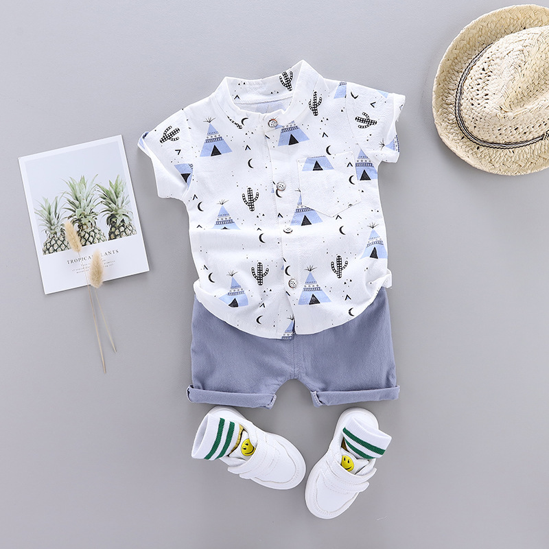 Comfortable Sets Printed Children's Clothing Baby Summer 2021 New Cotton Pyramid Short-sleeve Shorts Shirt Two-piece Set Baby