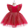 Conyson Chirsmas Hot Sale Tulle Skirt Big Glitter Flying Sleeves Bubble Skirt Baby Girls With Bow Embellish Shining Tutu Dress