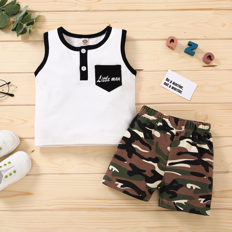 Conyson infant suits Toddler Boys 2 Pieces baby children sleeveless tank tops camouflage color kids wear Fashion clothing Sets