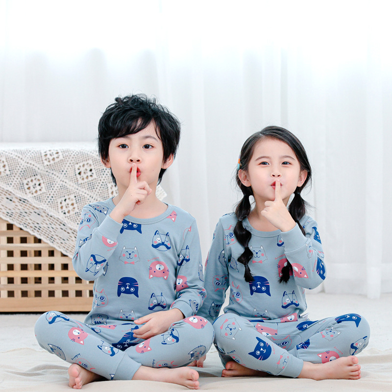 Wholesale Cute Long Sleeve Breathable Custom Kids Pjs Pyjamas Cartoon Kids Pajamas Sets