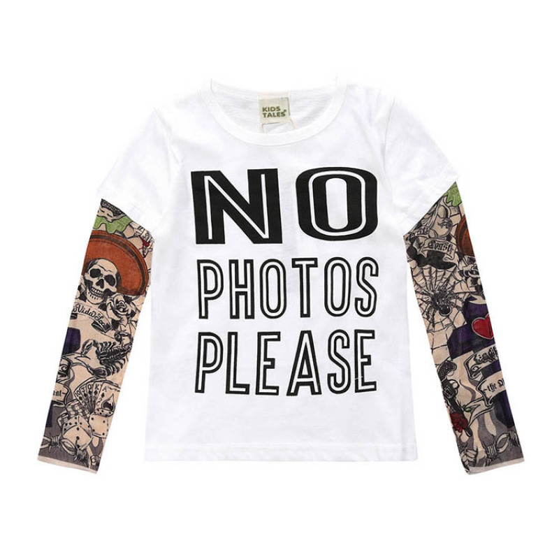Conyson Bulk Custom Logo Unisex Children's Spring Boy T-shirts Vest Long-sleeved Splicing Hip Pop Style Tattoo Arm Boy Shits