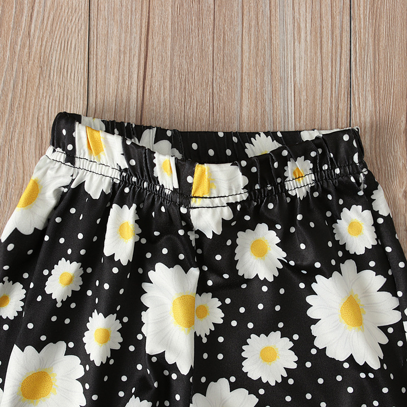 Casual Girl Baby Clothing Sleeveless Patchwork T Shirt Daisy Printed Tassel Shorts Headwear Three Piece Outfits Kids Clothes