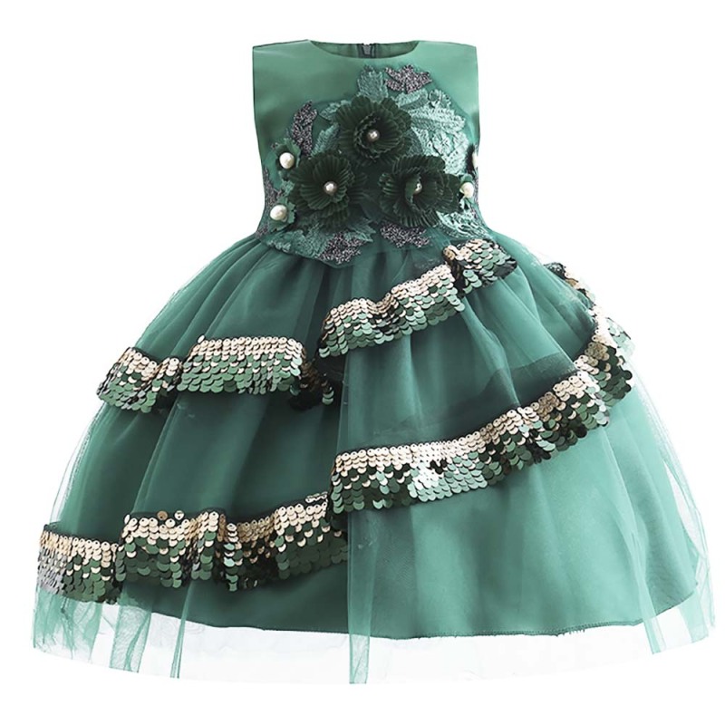New Style Sequin Flower Girl Birthday Party Wedding Gown Children Girl Dresses Kids Dresses For Girls