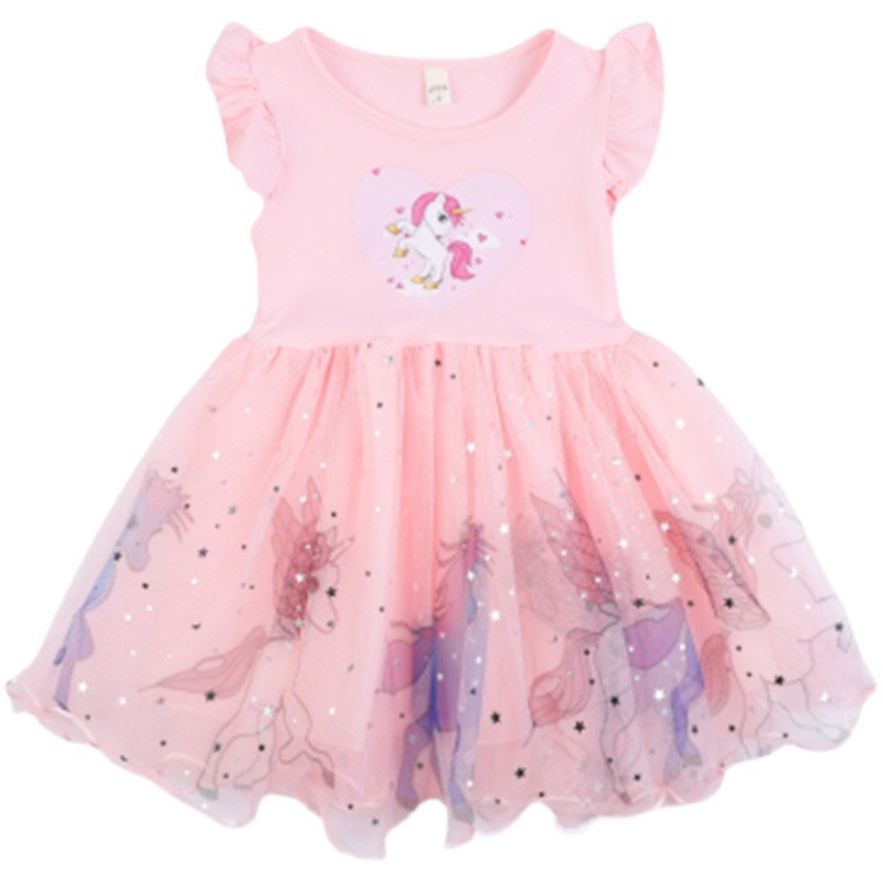 Girls Clothes 2022 New Summer Princess Dresses Flying Sleeve Kids Dress Unicorn Party Baby Dresses for Children Clothing 3-8Y