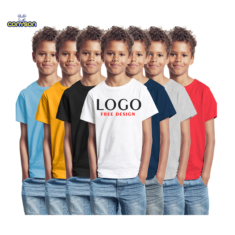 Conyson Wholesale Custom Logo T-shirt 100% Cotton O-neck Plain Kids Short Sleeve Boys T-shirts Blank Tshirt For Kids