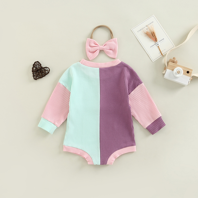 Conyson New Style Girl Baby Clothing Patchwork Jumpsuits Knitted Sweater Button Romper Suits Cute Infant Ribbed Playsuit