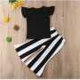 Stripe Pants Kids Girls Cotton Short Sleeve Set Girls Summer Cotton Printed Striped Bottoms Baby Two Piece Sets Outfits