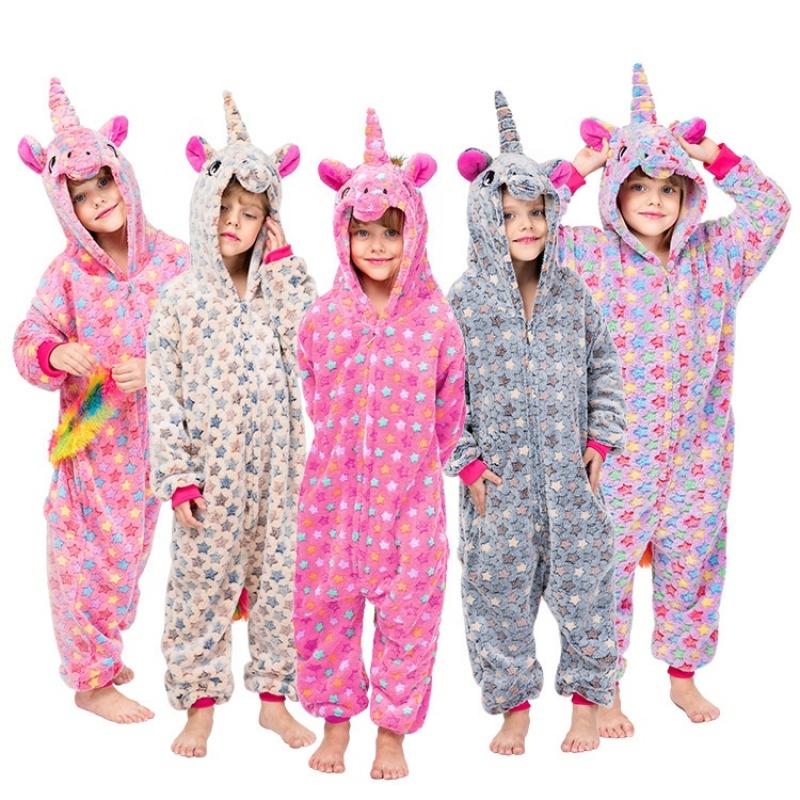Wholesale Fleece Cartoon Winter Sleepwear Children Rompers Pajamas Kids Animals Pajamas