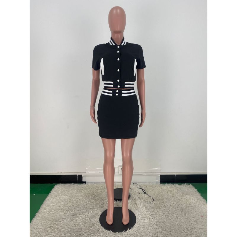 hot sale fashion summer logo Customized women Baseball two pieces jacket Sportswear suit button clothing adult short clothes set