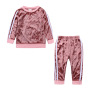 Factory Customized Long-sleeved Children's Girls' Sports Suit Clothing Two-piece Warmth Gold Velvet Girls Suit