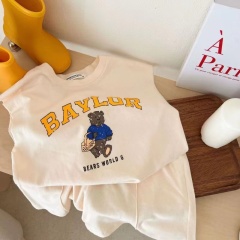 Conyson Latest Design Summer Two Piece Kids Cartoon Clothes Sets Little 2pcs Two Piece Cotton Sleeveless Kid Boys Clothing Set