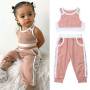 Conyson Summer Pink Sports Vest+Long Pants Casual  Outfits Set O-Neck Sleeveless Solid Little Girls 2 pcs Tracksuit