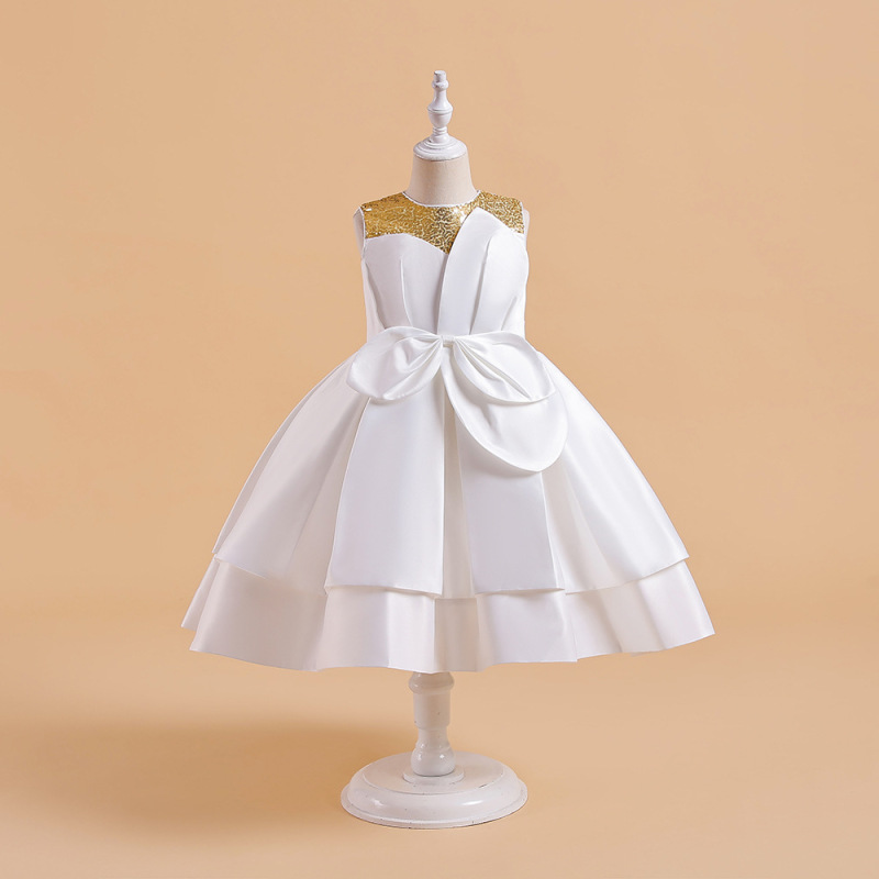 Conyson New Style Summer Princess Dress Kid Festival Wedding Gown Sleeveless Party Slik Sequin With Big Bow Tutu Girls Dresses