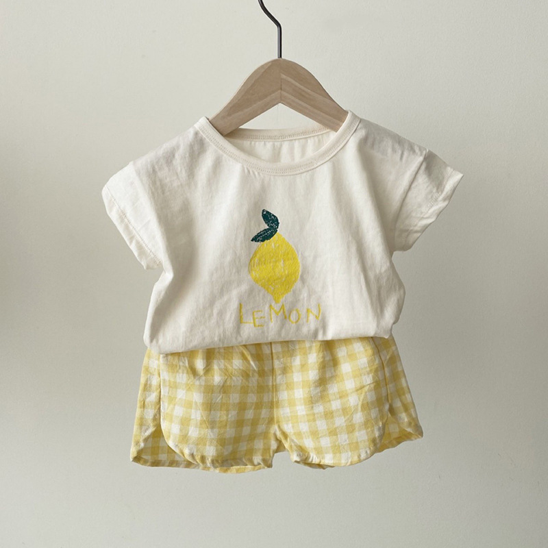 Conyson korea Fashion cotton Summer children Fruits tshirt square shorts 2 Piece Suit wear Toddler baby Boys girl's clothing set
