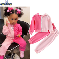 Conyson New autumn products Children's Bicolor Thickened Suit Jogging Boutique Cotton Hoodie 2 Pieces kids girls Jogging set