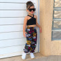 Conyson Newest 2023 Black Sleeveless Slip Short Top+Long Scrawl Pants Colorful Summer Baby Girl 2 Pieces Kids Clothing Girl Sets