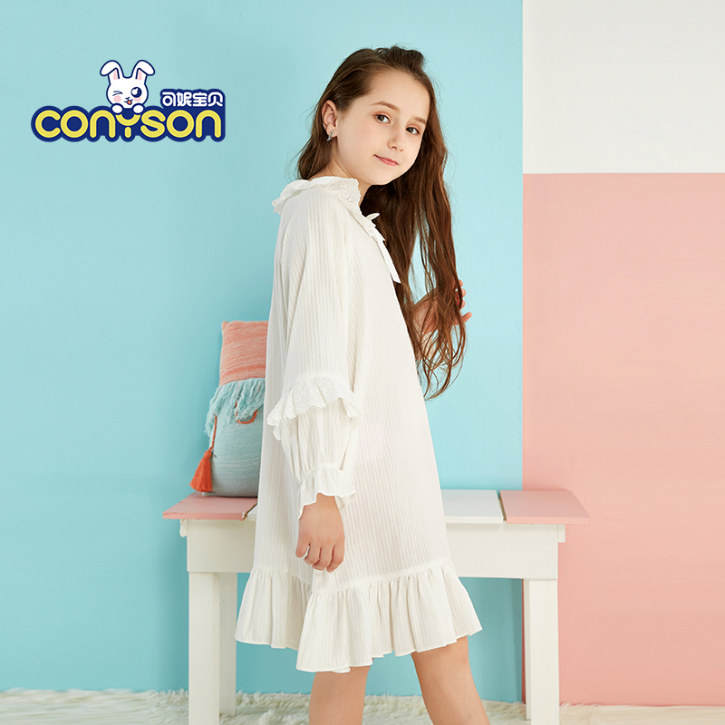 hot sale New fashion cotton lace ruffle nightgowns for girls kids clothes girl's dress