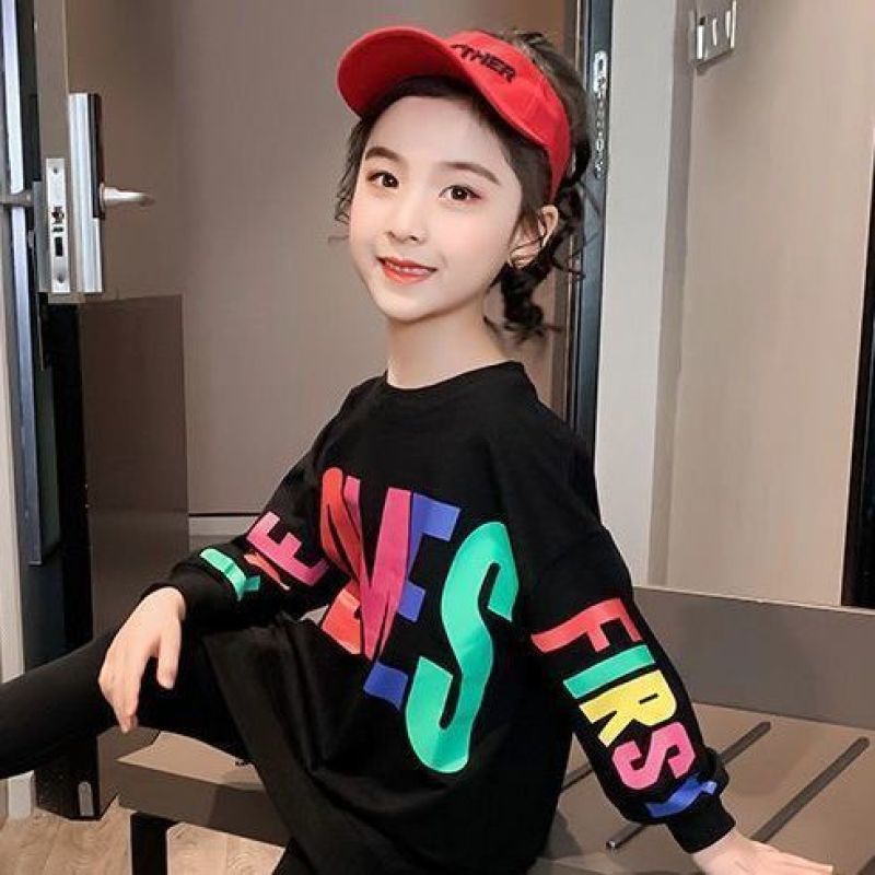 Conyson fashion autumn clothes kids GIrl letters print Outfits Long Sleeve Knitted cotton Sweater casual clothing Two Piece Sets