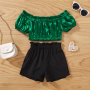 Conyson Fashion Toddler Girls Clothes Sets Short Sleeve Off Shoulder Solid T Shirts+Plaid Printed A-Line Skirts/Shorts Kids Sets