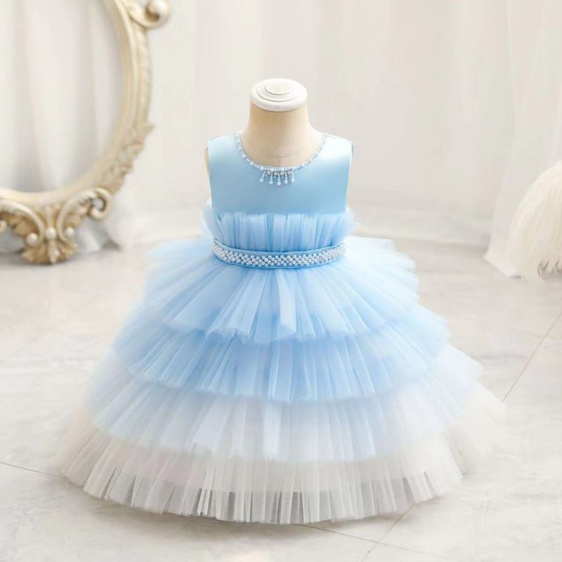 Conyson Lovely Floral Sleeveless Dress Toddler Infant Newborn Layered Pearl Princess Dress Ombre Cute Party Dress