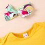 Conyson New Design Summer Pleated Short Sleeves Solid Top+Fresh Fruits Print Dress + Headband Casual 3Pcs Baby Girl Clothes Sets
