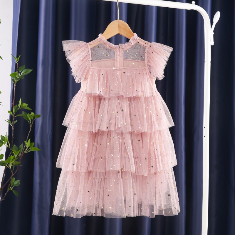 Summer Girls Fluffy Lace Dress Kids Sleeve Toddler Baby Dress Prom 2021 New Children Girls Pink Dresses Princess Kids