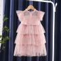 Summer Girls Fluffy Lace Dress Kids Sleeve Toddler Baby Dress Prom 2021 New Children Girls Pink Dresses Princess Kids