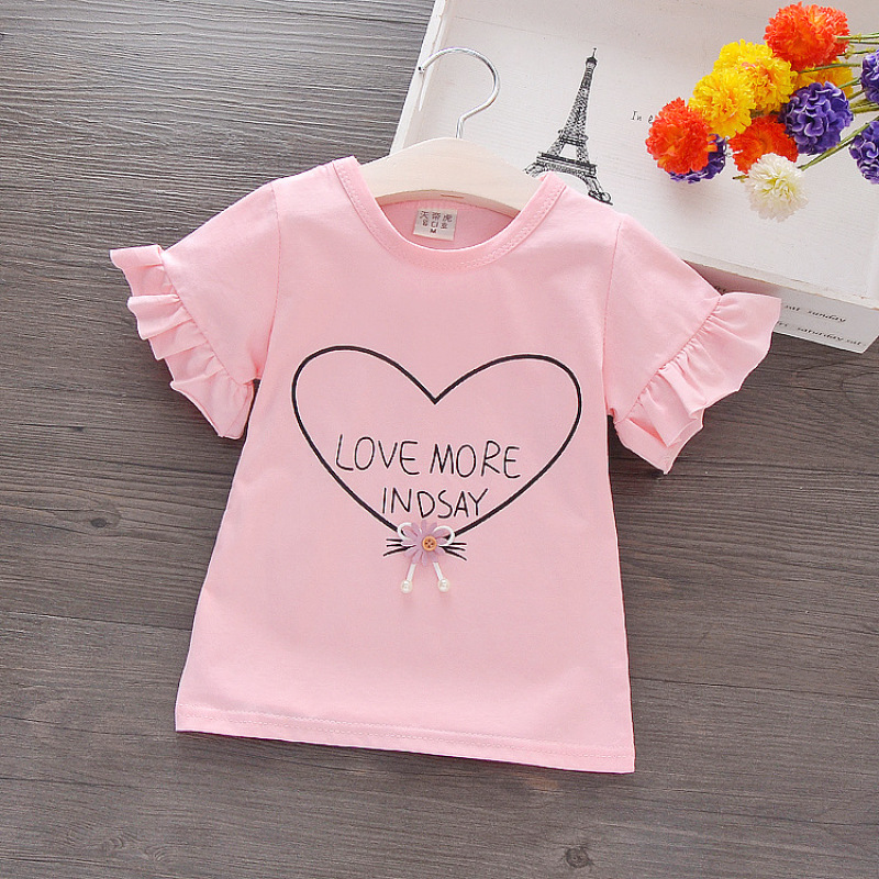 Conyson Hot New Kids Clothes Summer Cotton Letter Pattern Print Valentine's Day Kids Girls Short Sleeve T-shirt Children Outfit