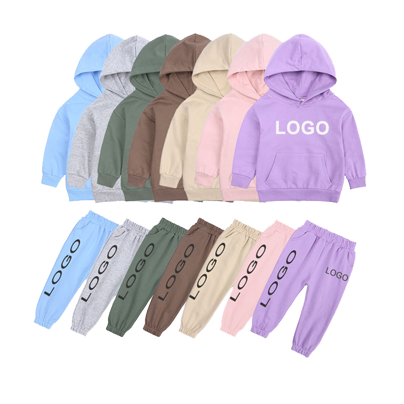 Conyson custom logo high quality children clothes set kids hoodies tracksuit french terry spring kids joggers clothing sets