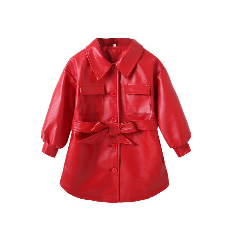 Conyson Hot New Autumn Kids Designer Clothes Girls Jacket Outwear Solid PU Leather Long Sleeves Single Breasted Coat