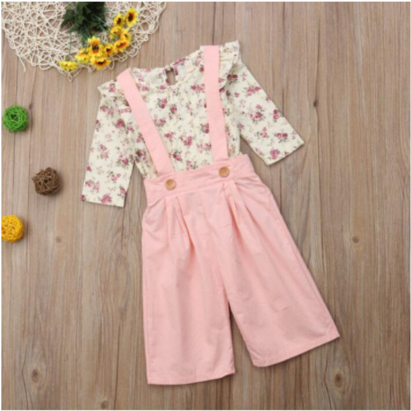 Conyson Toddler Kids Baby Girl Flower Print Flare Long Sleeve Floral Tops+Pants Overall Outfits sweet girl clothes set