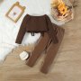 Conyson Wholesale Cotton Stationary New Children long sleeves Crop Top Outfit Square Collar Summer Boutique 2 pieces Girls Set