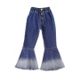 New Style Kids Bell Bottom Pants Navy Blue Elastic Denim Jeans Little Girls Flared Jeans